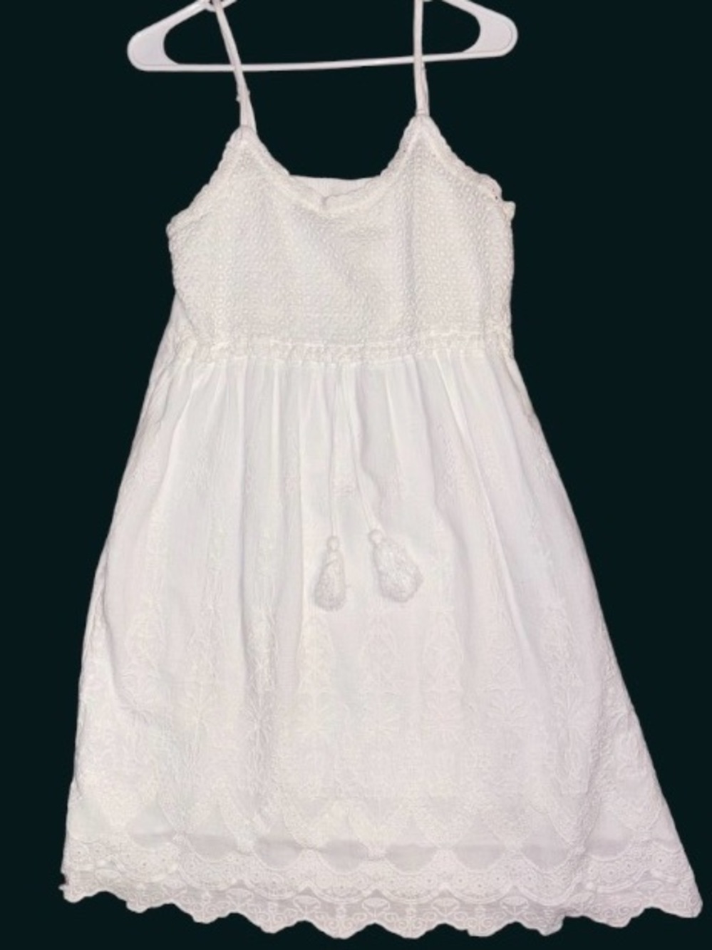 Moon Goddess Boutique 100% Cotton White Eyelet Asymmetrical Spaghetti Strap Dres